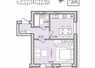 Продам 1-ком. квартиру, 43.7 м2, Воронежская область