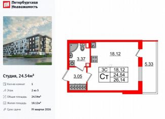 Продажа квартиры студии, 24.5 м2, Санкт-Петербург, муниципальный округ Пулковский Меридиан