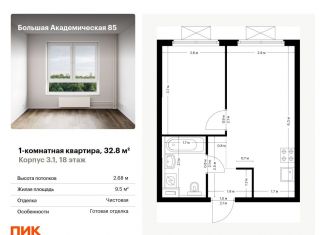 Продаю 1-комнатную квартиру, 32.8 м2, Москва, жилой комплекс Большая Академическая 85, к3.1, ЖК Большая Академическая 85