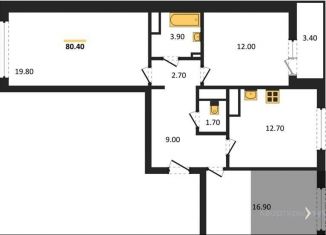 3-комнатная квартира на продажу, 80.4 м2, Воронеж, улица Шишкова, 140Б/6