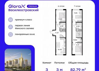 Трехкомнатная квартира на продажу, 80.9 м2, Санкт-Петербург, муниципальный округ Морской, улица Челюскина, 10