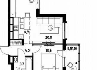 Продается 2-ком. квартира, 46.8 м2, деревня Кондратово, улица Улановой, 7