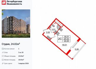 Квартира на продажу студия, 24 м2, Санкт-Петербург, метро Улица Дыбенко