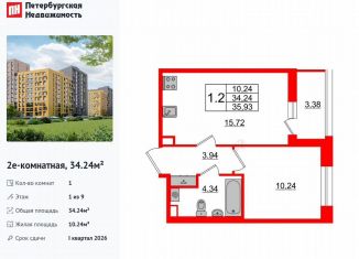 Продам 1-комнатную квартиру, 34.2 м2, Санкт-Петербург, муниципальный округ Коломяги