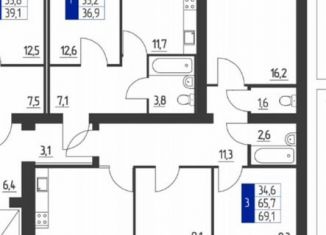 Продажа трехкомнатной квартиры, 69.1 м2, Октябрьский, проспект Ленина, 90