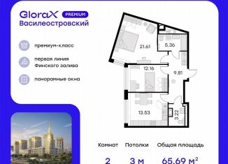 Продается двухкомнатная квартира, 66.7 м2, Санкт-Петербург, улица Челюскина, 10, Василеостровский район