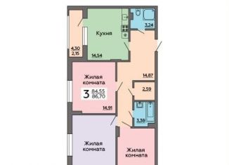 Продаю 3-ком. квартиру, 86.7 м2, Воронеж, Краснознамённая улица, 109/1