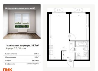 Однокомнатная квартира на продажу, 32.7 м2, Москва, жилой комплекс Большая Академическая 85, к3.3, ЖК Большая Академическая 85