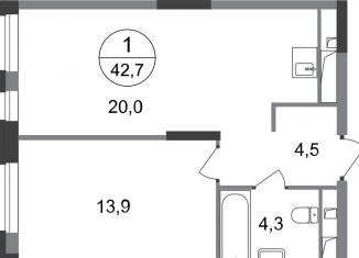 Продажа однокомнатной квартиры, 42.7 м2, Московский, ЖК Первый Московский