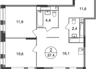 Продам двухкомнатную квартиру, 57.4 м2, Московский, ЖК Первый Московский