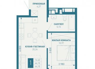 Продаю 1-ком. квартиру, 44.1 м2, Краснодарский край