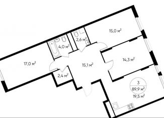 Продаю 3-комнатную квартиру, 89.9 м2, деревня Рассказовка, деревня Рассказовка, 1