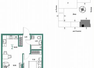 Продажа двухкомнатной квартиры, 38.9 м2, Тюмень, Калининский округ, Ярославская улица, 9к1