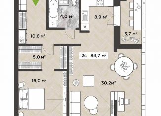 2-комнатная квартира на продажу, 84.7 м2, Новосибирск, метро Гагаринская, Красный проспект, 104