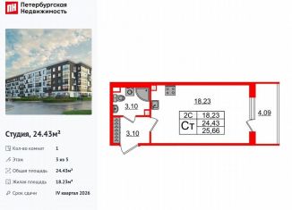 Продам квартиру студию, 24.4 м2, Санкт-Петербург, муниципальный округ Пулковский Меридиан, Пулковское шоссе, 7к2