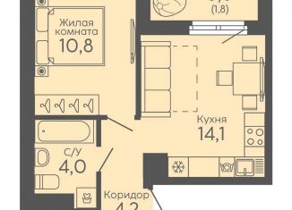 Продам 1-ком. квартиру, 34.9 м2, Екатеринбург, Октябрьский район, жилой комплекс Новокольцовский, 6