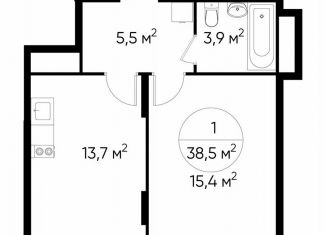 Продаю 1-ком. квартиру, 38.5 м2, деревня Рассказовка, деревня Рассказовка, 1