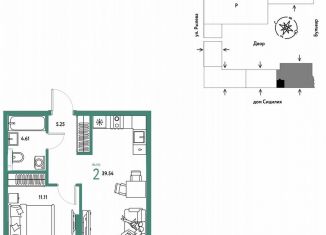 2-ком. квартира на продажу, 39.5 м2, Тюмень, Калининский округ, Ярославская улица, 9к1