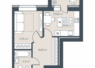 Продается 1-комнатная квартира, 39.4 м2, Выкса