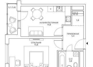 Продается 1-ком. квартира, 43.2 м2, Москва, Хорошевский район, улица Маргелова, 3к4