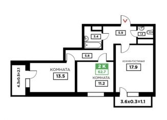 Продается 2-комнатная квартира, 62.7 м2, Краснодар, ЖК Свобода, Домбайская улица, 55