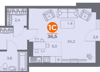 1-комнатная квартира на продажу, 36.6 м2, Ростов-на-Дону, улица Оганова, 20с1, ЖК Сокол на Оганова