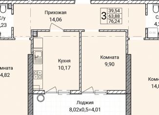 Трехкомнатная квартира на продажу, 76.2 м2, село Бухты