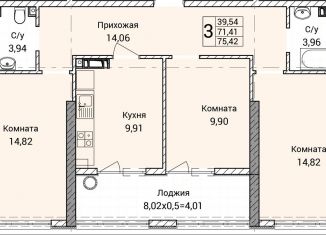 3-комнатная квартира на продажу, 75.4 м2, Севастополь, улица Братьев Манганари, 30к2, ЖК Порто Франко