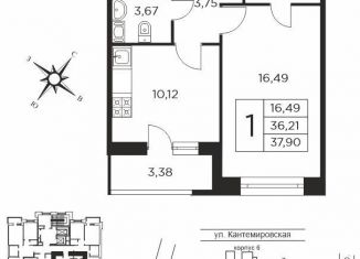 Продается однокомнатная квартира, 37 м2, Санкт-Петербург, улица Александра Матросова, 8к3, ЖК Новый Лесснер