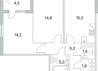 Продам двухкомнатную квартиру, 60.5 м2, посёлок Шушары, улица Нины Петровой, 6к3