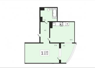 Продам однокомнатную квартиру, 43.1 м2, Воронеж, улица Маршала Одинцова, 25Бпоз35, ЖК Лазурный