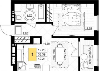 1-комнатная квартира на продажу, 42.2 м2, Калининградская область
