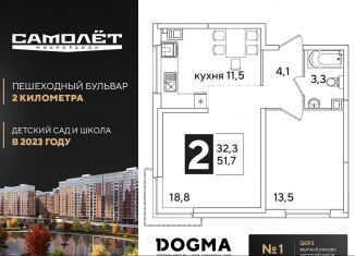2-комнатная квартира на продажу, 51.7 м2, Краснодарский край