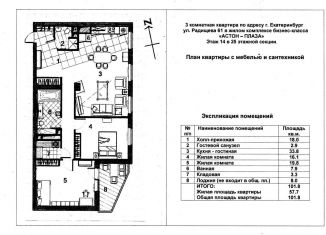 Продается трехкомнатная квартира, 101.8 м2, Екатеринбург, улица Радищева, 61, ЖК Астон-Плаза
