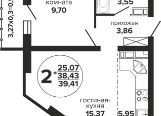 1-комнатная квартира на продажу, 39.4 м2, Краснодар, Российская улица, 257/7лит1