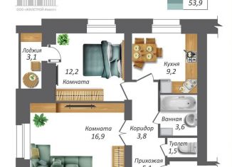 Продам двухкомнатную квартиру, 53.9 м2, Орёл, Северный район