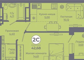 2-ком. квартира на продажу, 42.9 м2, Ростов-на-Дону