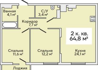 Продается 2-комнатная квартира, 66.4 м2, Калининградская область, Римская улица, 5к4