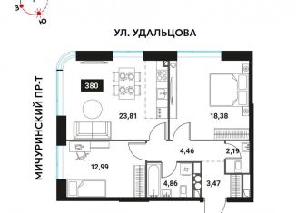 Трехкомнатная квартира на продажу, 70.7 м2, Москва, Мичуринский проспект, вл45