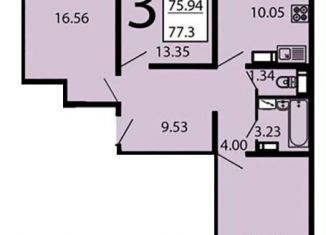 3-ком. квартира на продажу, 77 м2, Воронеж, улица Маршала Одинцова, 25Бпоз28, ЖК Лазурный