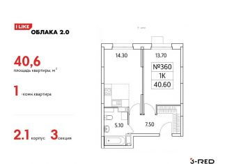 Продается однокомнатная квартира, 40.6 м2, Московская область, Солнечная улица, 6