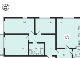 Продажа трехкомнатной квартиры, 94.5 м2, Челябинск, ЖК Спортивный