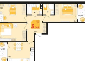 Продается 3-комнатная квартира, 74.6 м2, Краснодар, микрорайон Сосновый Бор