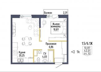 1-комнатная квартира на продажу, 34.5 м2, Екатеринбург, ЖК Зеленая Горка, Тюльпановая улица, 11