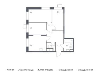 Продам трехкомнатную квартиру, 64.1 м2, деревня Середнево, квартал № 23, 4к1