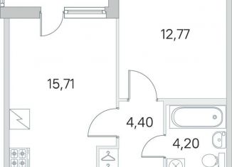 Однокомнатная квартира на продажу, 39.1 м2, посёлок Шушары