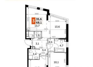 Продаю трехкомнатную квартиру, 68.1 м2, Москва, район Нагатино-Садовники, Варшавское шоссе, 37Ак3