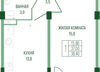 1-комнатная квартира на продажу, 38.4 м2, Краснодарский край