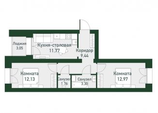 2-ком. квартира на продажу, 53.7 м2, Екатеринбург, метро Чкаловская