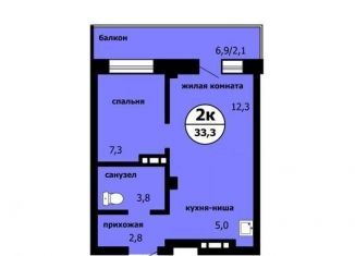 Продажа 2-комнатной квартиры, 33.3 м2, Красноярск